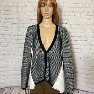 Finn & Clover Peek-A-Boo Chiffon Back Front Button Closure Cardigan Size M